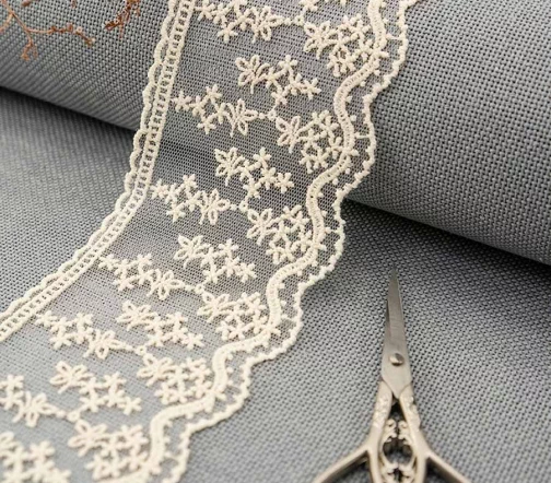 Кружево вышивка на тюле GOODMAN, ширина 70 мм, уп./4,5 м, цвет бежевый