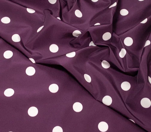 Плащевая ткань, цвет сливовый в молочный горох, 1042217