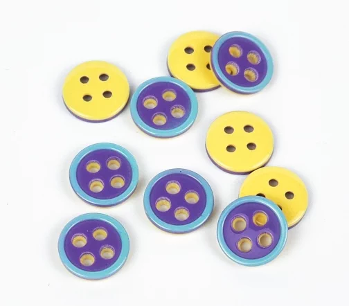 Пуговица, Union Knopf, 4 отв., пластик, цв.фиолетовый/желтый, 11мм, 453481-011-6064