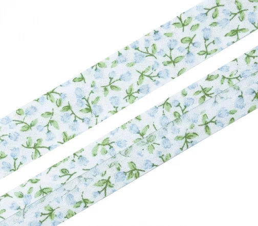 Косая бейка SAFISA с цветами, 20мм, цвет 01, нежно-голубой