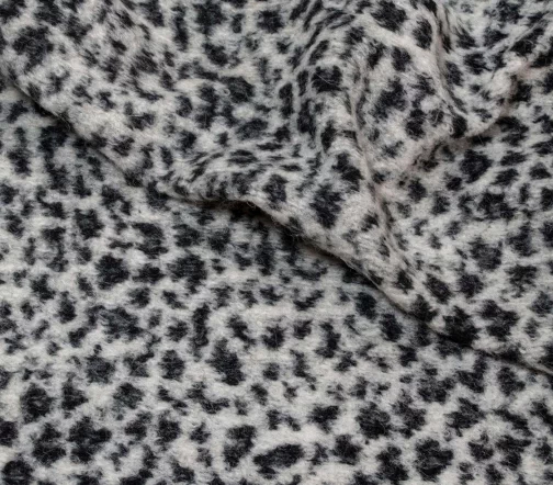 Трикотаж шерстяной с ворсом "Леопард", цвет серый/черный/молочный, 1052202