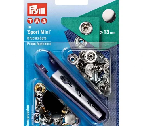 390501 Кнопки Sport-Mini, латунь, цвет серебристый, 13 мм, 10 шт., Prym