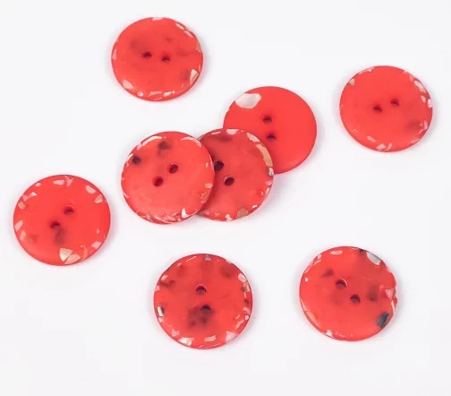 Пуговицы, Union Knopf, "Круглые с перламутром", 2 отв., пластик/раковина, цвет красный, 20 мм