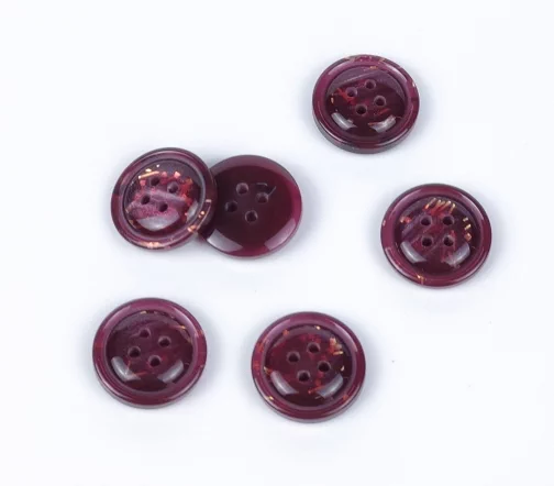 Пуговицы, Union Knopf, "Круглые с золотой крошкой", 4 отв., пластик, цвет свекольный, 18 мм