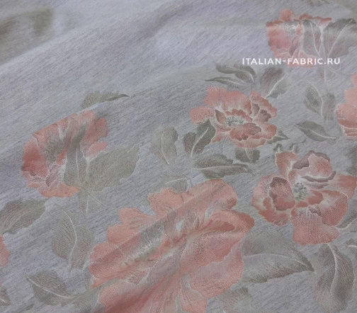 Жаккард купон "Цветы пудровые", фон серый, 01953к