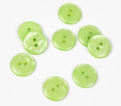 Пуговицы, Union Knopf, "Круглые с переливом", 2 отв., пластик, цвет салатовый, 15 мм
