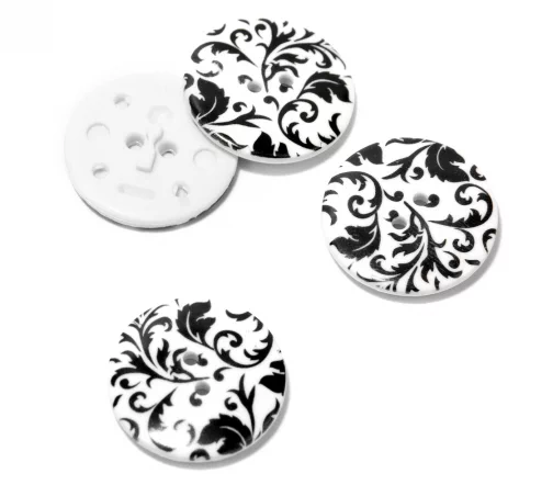 Пуговица DILL "Листья", 2 отв., пластик, цвет белый/черный, 25 мм