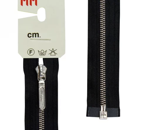 Молния RiRi атласная, металл, разъём, 1 замок 4 мм 60 см, подвеска LANG24, цепь NI, цвет 2110,черный