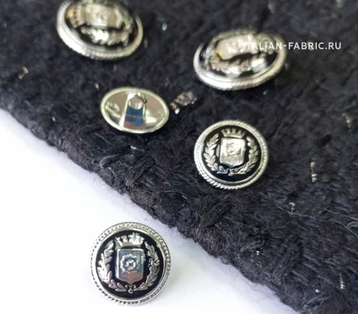 Пуговица "Гербовая", на ножке, 15 мм, металл с эмалью, цвет серебро/черный