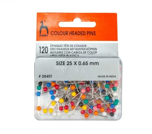 Булавки портновские 25*0,65мм, с цветными головками в футляре, сталь/пластик, 120 шт., PONY 28401