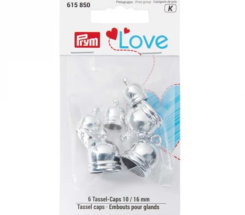 615850 Концевики для кистей Prym Love 10+16 мм, цвет серебристый, 6 шт
