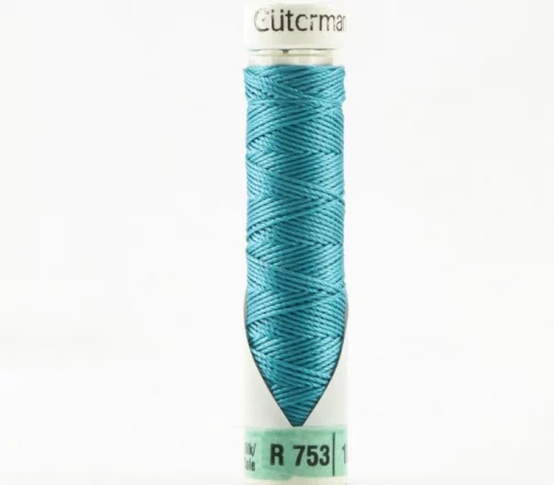 Нить Silk R 753 для фасонных швов, 10м, 100% шелк, цвет 197 лазурно-голубой, Gutermann 703184