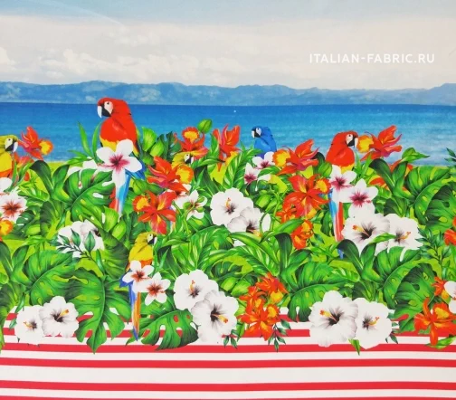 Сатин стрейч купон "Тропики", 01140к