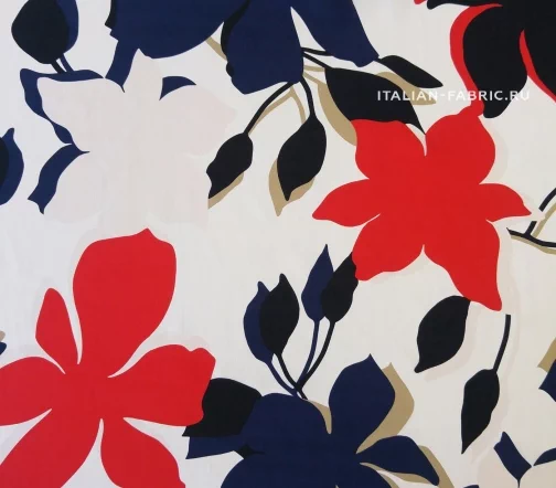 Крепдешин "Стилизованные цветы на молочном", 01748-1