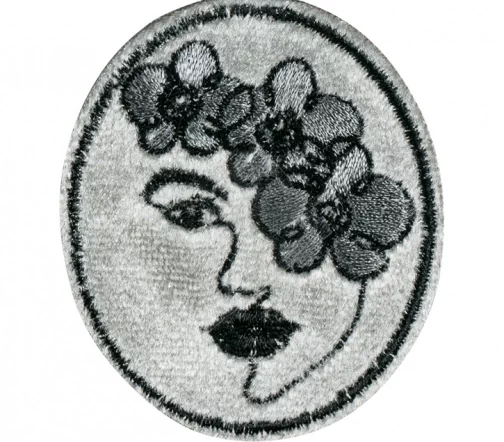 Термонаклейка HKM "Лицо с цветами в овале", 4,6 х 5,4 см, цвет серый