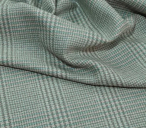 Шерсть костюмная в клетку, цвет молочный/аквамариновый, 61543-2