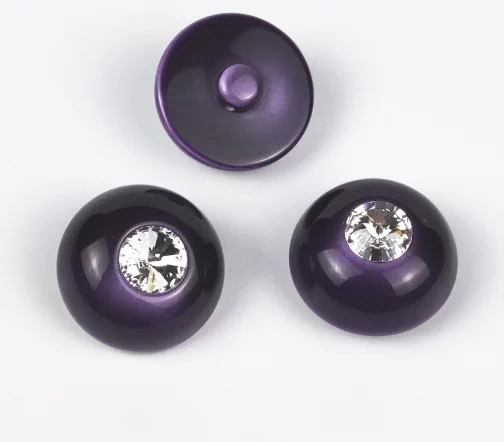 Пуговица со стразом Swarovski, на ножке, 28 мм, пластик/страз, цвет фиолетовый