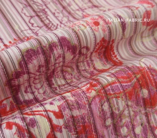 Сорочечный хлопковый жаккард с полосками и цветами, 47333