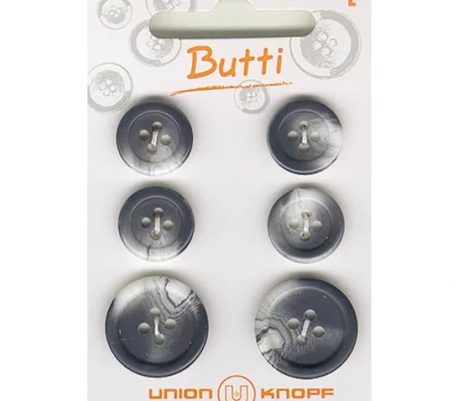 Пуговицы, Union Knopf, 4 отв., пластик, цв. серый, 15 мм, 20 мм, 6 шт., 85005