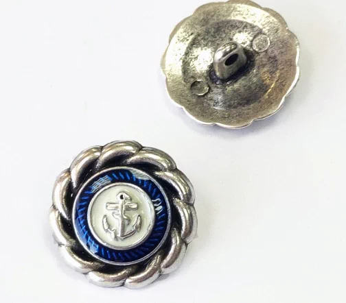 Пуговица "Якорь", на ножке, металл, эмаль, цв. серебро/синий, 20 мм