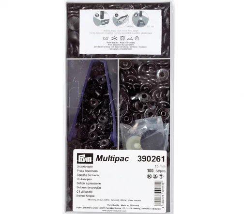 390261 Кнопки ANORAK, латунь, цвет черный, 15 мм, 100 шт., Prym