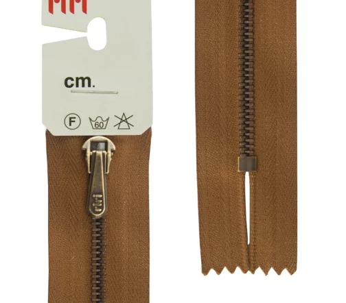 Молния Riri брючная, металл антик медь, неразъёмная, 4мм 18см, цвет 2209, светло-коричневый