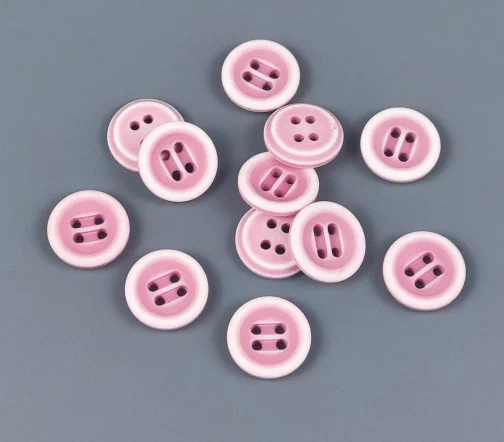 Пуговицы, Union Knopf, круглые, с белым ободком, 4 отв., пластик, цвет розовый, 15 мм