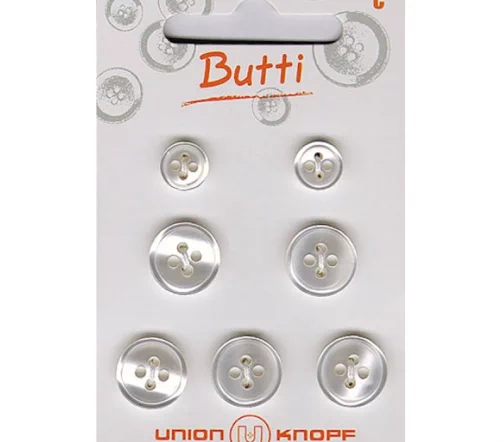 Пуговицы, Union Knopf, 4 отв., пластик, цвет белый, 8 мм,12 мм, 7 шт., 79005