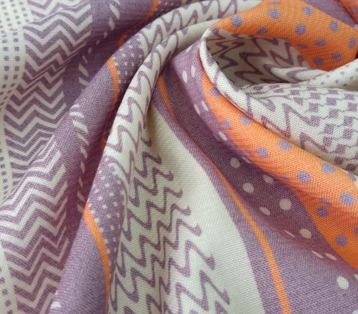 Ткань костюмно-плательная в зигзаг и горошек, лиловый, 00046-1