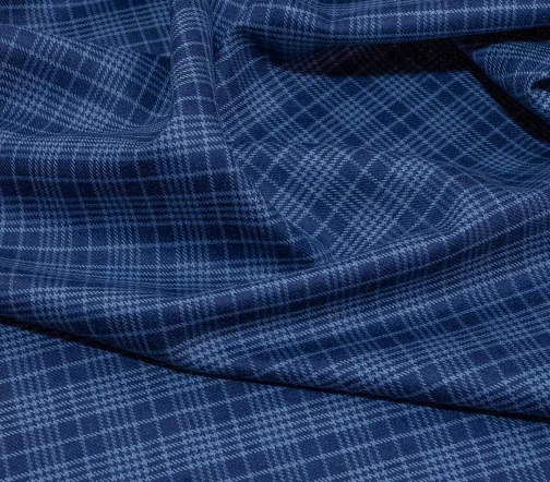 Шерсть костюмно-плательная в сине-голубую клетку, 00114