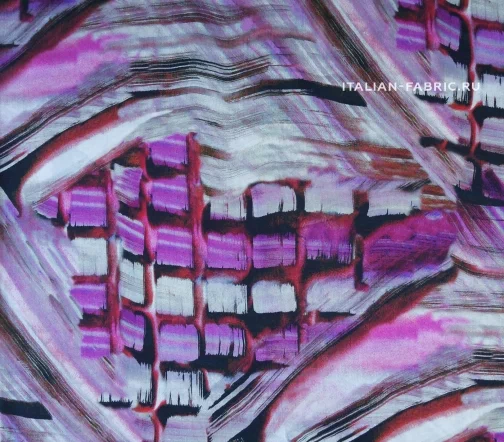 Шелк атласный "Геометрическая абстракция", цвет фиолетовый/молочный, 00680