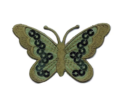 Термоаппликация "Бабочка с пайетками", 3,8 х 6,2 см, хаки, арт. 569477.I