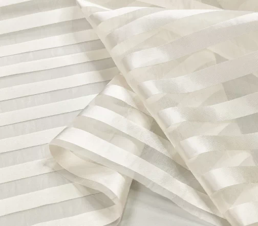 Органза шелковая в полоску, цвет молочный, 1032501