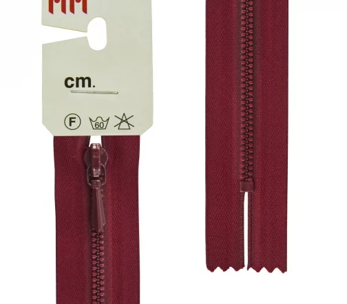 Молния Riri для юбок, металл крашеный, неразъёмная, 3мм 20см, цвет 2411, бордовый