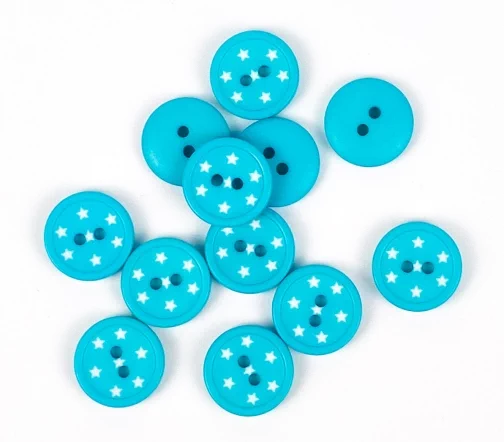 Пуговица Union Knopf "Звездочки", 2 отв., пластик, цвет голубой, 12 мм
