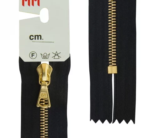 Молния RiRi атласная, металл, неразъёмная, 4 мм 18 см, подвеска Flach, цепь GO, цвет 2110, черный