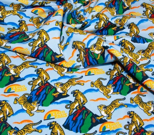 Футер двунитка "Тигры", фон голубой, 1032321