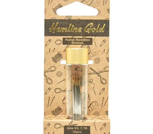 288G.510.HG Иглы ручные с острым кончиком и золотым ушком для шитья, в баночке, №5-10, 10шт, Hemline