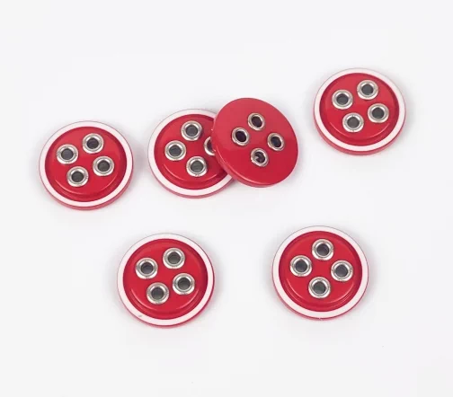 Пуговицы, Union Knopf, круглые, с белым ободком, 4 отв., пластик, цвет красный, 18 мм