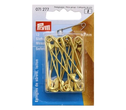 071277 Булавки английские (латунь) 3, золотистый цвет, 50 мм, Prym