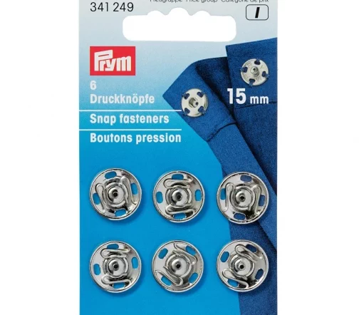 341249 Кнопки пришивные, латунь, 15 мм, цвет серебристый, 6 шт., Prym