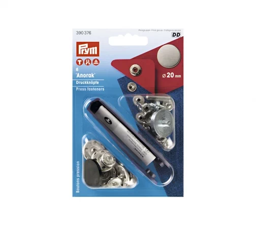 390376 Кнопки Anorak плоские матовые, латунь, цв. старого железа, 20 мм, 6 шт, Prym