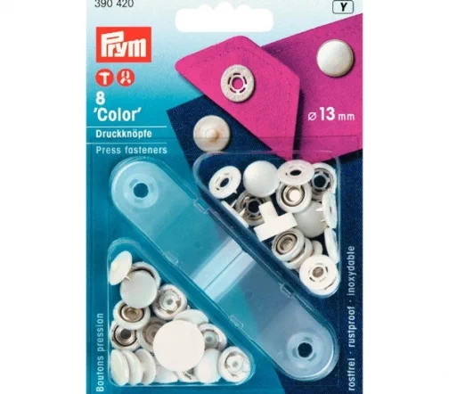 390420 Кнопки Color, латунь, цвет белый, 13 мм, 8 шт, Prym