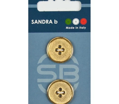 Пуговицы Sandra, 20,5 мм, 4 отв., металл, 2 шт., цвет золотой, CARD230