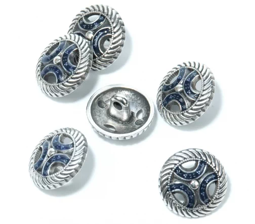 Пуговица Union Knopf, на ножке, металл, цвет синий/сост.серебро, 15 мм