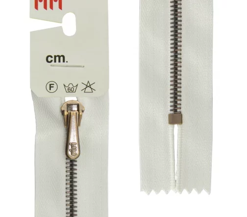 Молния Riri брючная, металл антик медь, неразъёмная, 4мм 18см, цвет 2111, бело-бежевый светлый