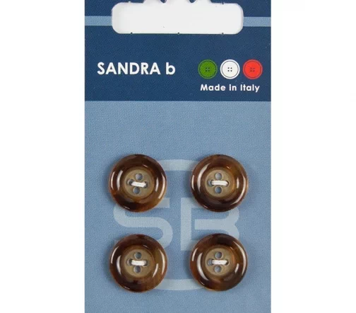 Пуговицы Sandra, 15 мм, 4 отв., пластик, 4 шт., коричневый, CARD088