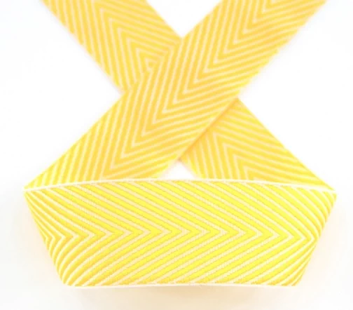 Лента жаккард Safisa "Зигзаг", 25 мм, цвет белый/желтый, 9202-25мм-01