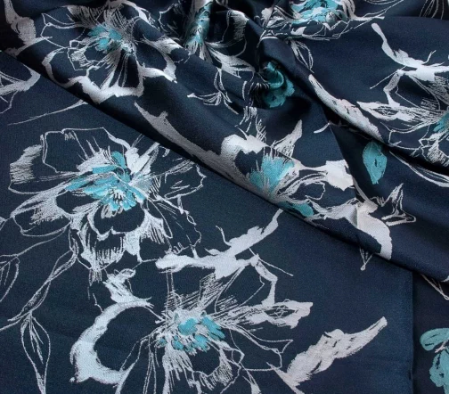 Жаккард "Нарисованные цветы", цвет темно-синий, 00909-2