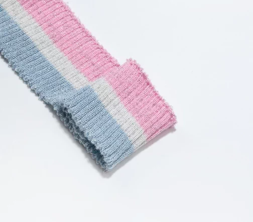 Кромка трикотаж в полоску, цвет розовый/белый/голубой